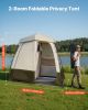 VEVOR Camping Shower Tent, 2-Room Foldable Privacy Tent Changing Room with Ground Stakes, Ropes, Carry Bag, and Crossbar