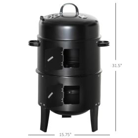 3-in-1 Vertical Charcoal BBQ Smoker Grill With 2 Cooking Areas And Thermometer (Option: Black)