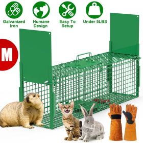 Live Animal Cage Trap For Animals Under Easy To Setup Humane Galvanized Iron Trap Cage For Raccoons Armadillos Groundhogs Muskrats Opossums Skunk (Option: MGreenWithGlove)