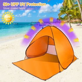 Pop Up Beach Tent Sun Shade Shelter Anti-UV Automatic Waterproof Tent Canopy for 2/3 Man w/ Net Window Storage Bag for Outdoor Beach Camping Fishing P (Color: Orange)