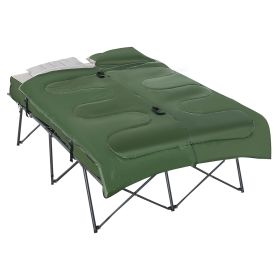 Outsunny 2-Person Folding Camping Cot Portable Outdoor Bed Set with Sleeping Bag, Inflatable Air Mattress, Comfort Pillows and Carry Bag (Color: AS PIC)