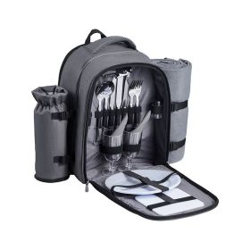 Outdoor Camping Picnic Backpack Bag with Tableware for 2 Person (Color: Gray, Type: Picnic Backpacks)