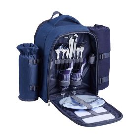 Outdoor Camping Picnic Backpack Bag with Tableware for 2 Person (Color: Blue, Type: Picnic Backpacks)