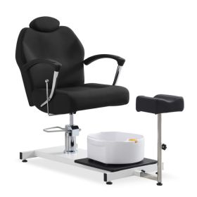 Pedicure Station Chair W/Footrest And Foot Basin, 360 Swivel Reclining Pedicure Chair W/Hydraulic Adjustable Height And Headrest - Black (Option: Defaulttitle)